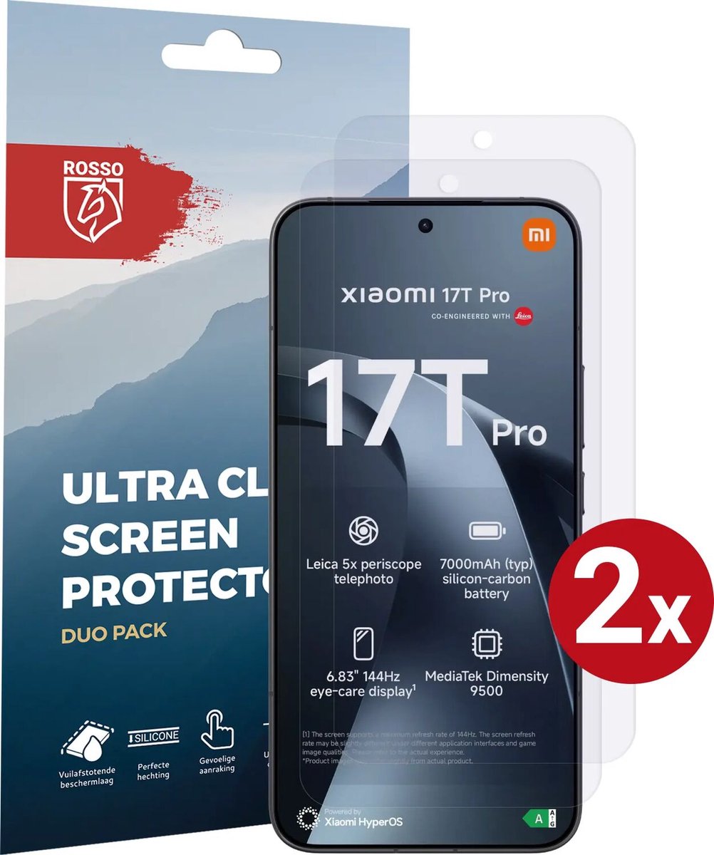 Rosso Screen Protector Geschikt voor Xiaomi 17T Pro | Ultra Clear Duo Pack | TPU Folie | Case Friendly Beschermfolie | 2 Stuks