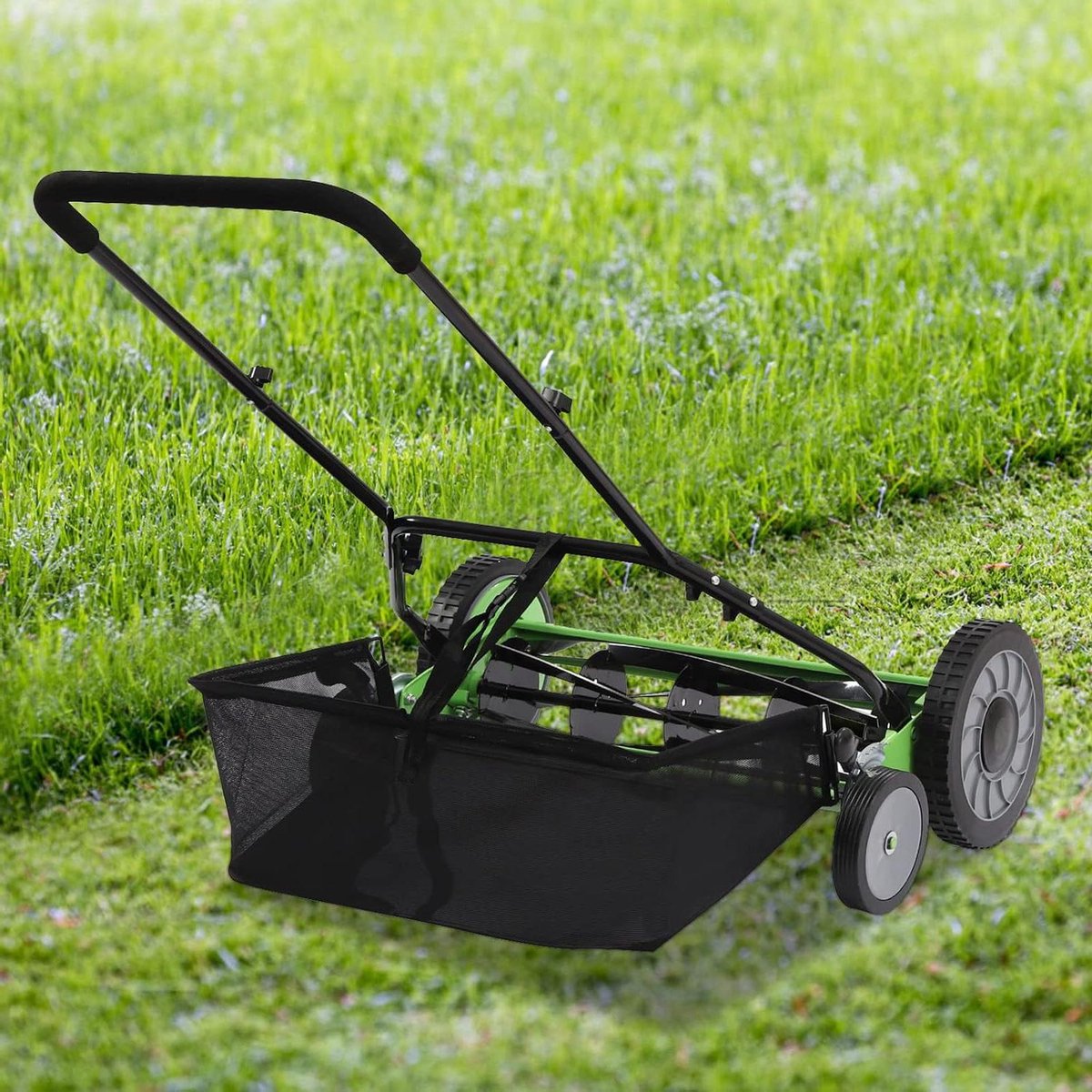 Handgrasmaaier - Cilindermaaier Duwmaaier - Gazon Onderhouden - 9-voudig Verstelbaar - 25 cm Snijdbreedte - Groen/Zwart