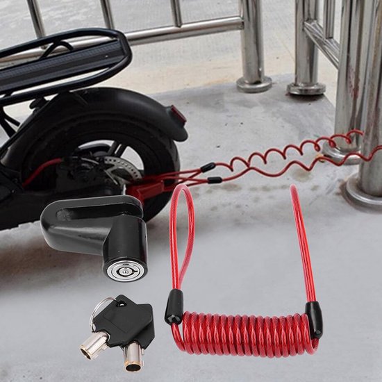 Remschijf slot - zwart - Elektrische step slot - Elektrische step Slot Accessoires - Slot voor remschijf - Motorslot - Diefstalbeveiliging - met rood herinneringskabel, 2 sleutels en opberg houder - voor scooter, fiets, elektrische fiets van Monzana — afbeelding 3