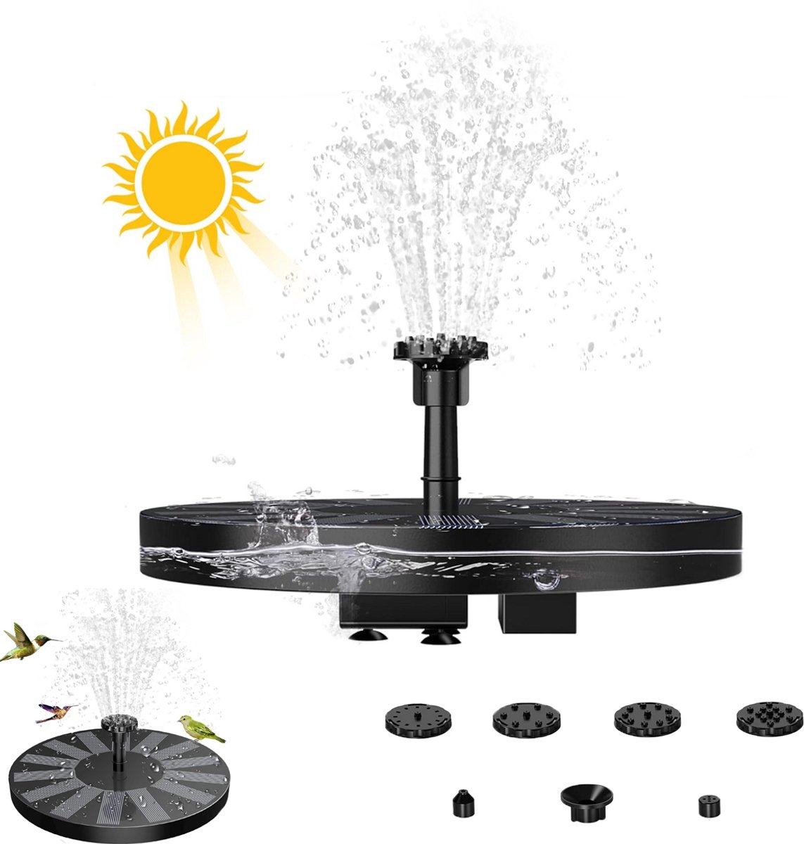 KZQ Zonnefontein - 1 5w - Buitenzonnefontein - Met 6 Watereffecten - Drijvende Vijverpomp - Geschikt Voor Tuin Vijver En Vogelbad - 1 Stuk