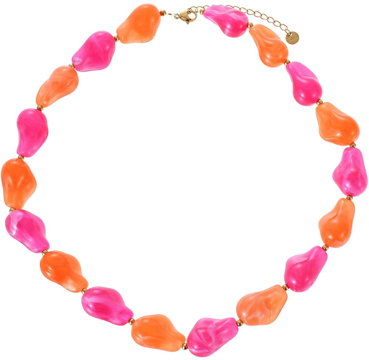 C-D3.3 N1144-023-5 S. Steel Necklace Acrylic Beads - 40-45cm Orange-Pink