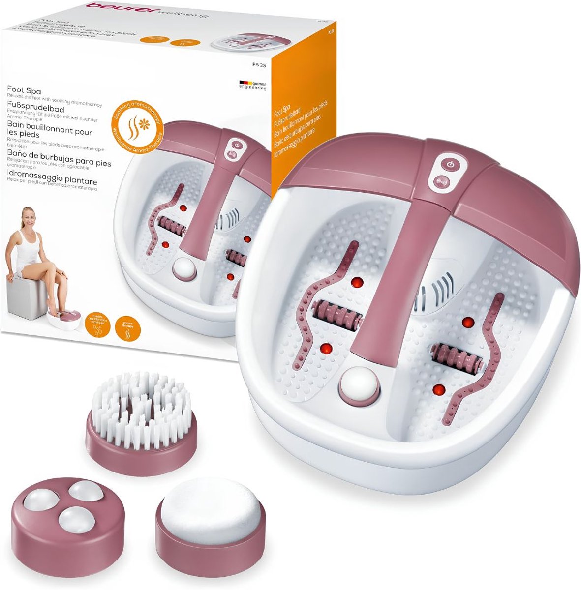 VALI® Voetmassageapparaat - Bubbelmassage - Infraroodlichtpunten & Aromatherapie - Wit/Rood - 41cm x 17cm x 38cm