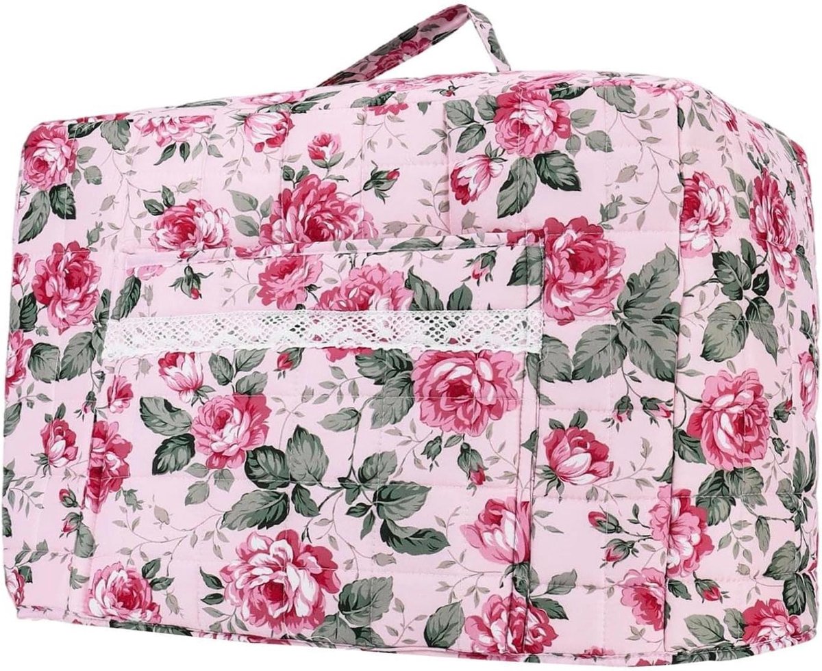 Naaimachinehoes Beschermhoes - Draagkoffer Opbergtas - Naaiwerk Organiseren - Bloemenprint Kantdetail - 43x24x35 cm - Boho Bloemen