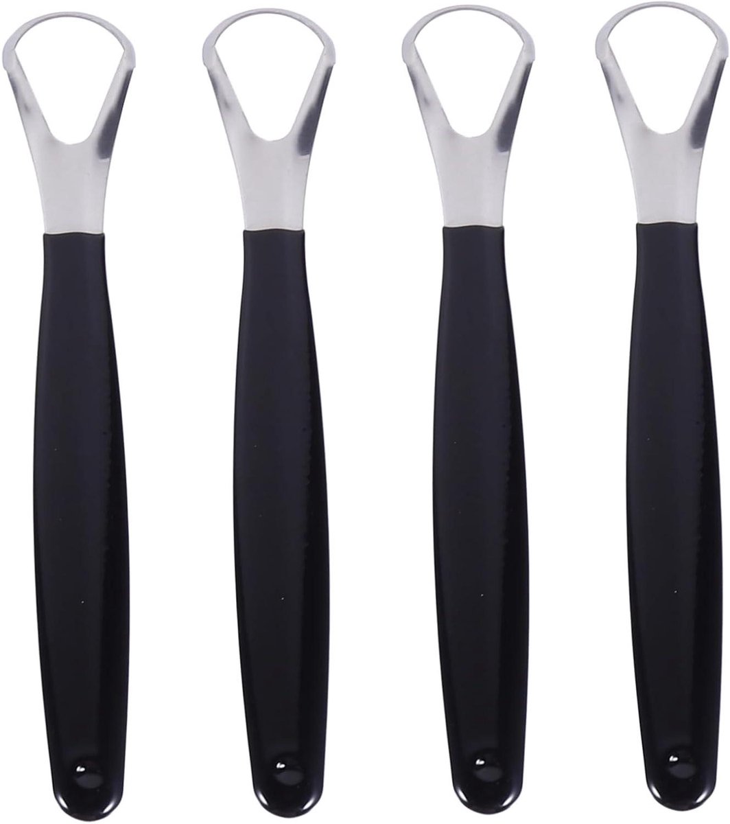 Tongschrapers Set - Mondverzorging Hulpmiddel - Verbeter Mondhygiëne - Ergonomisch Ontwerp - 4 Stuks - Zwart