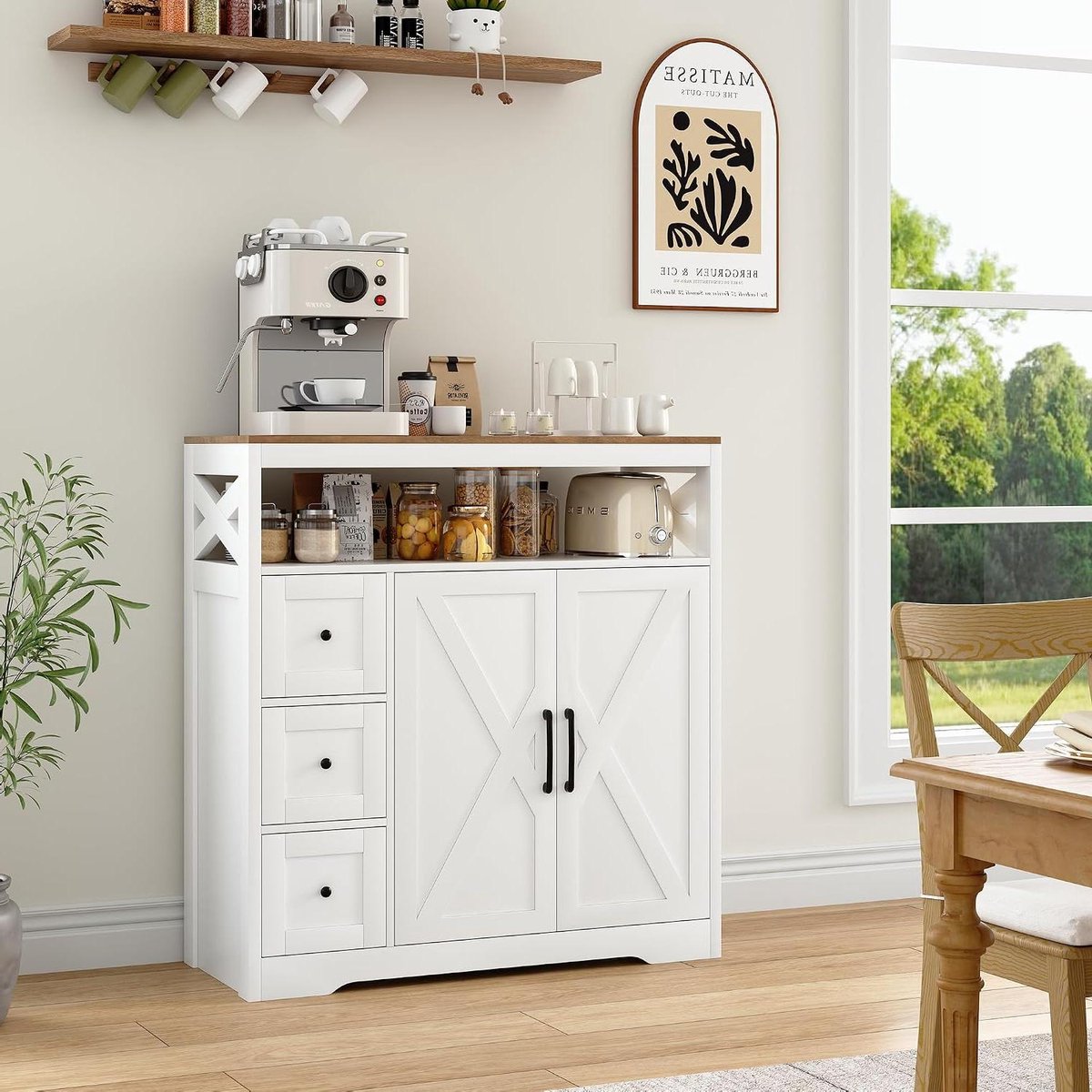 Keukenkast Sideboard - Buffetkast Laden - Woonkamer Keuken - Landhuisstijl Design - 100x40x105cm - Wit