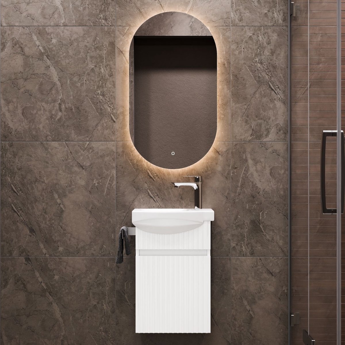 Planetmöbel WEGA - Badkamermeubelset 40 cm - Wit mat - Met LED-spiegel - Grieploos