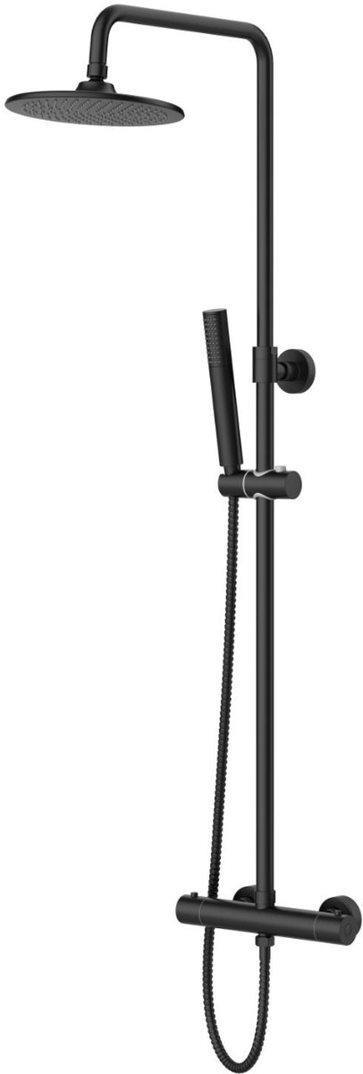 Aloni Luxe Regendouche - 20cm - Met handddouche - rond - mat zwart - ALONI COLONNE DE DOUCHE THERMOSTATIQUE OPTIMA RONDO NOIR MAT