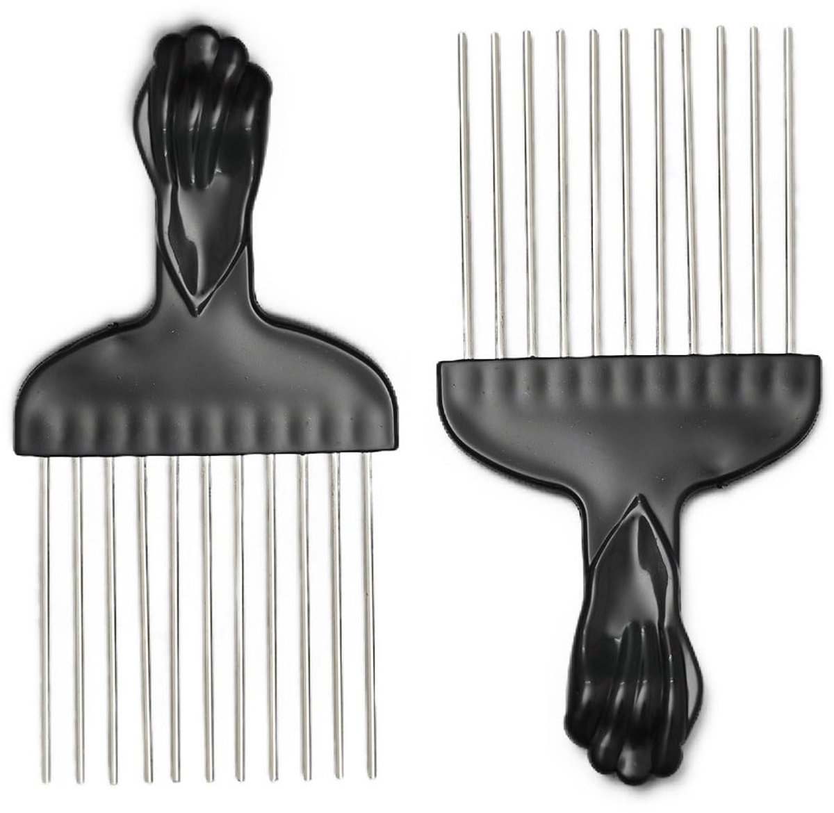 2 stuks krulkam, Afrikaanse kammen, herenkam, Afrikaanse haarkam, kapperskam, afro-haarkam van metaal, brede tandhaarkam, krulkam