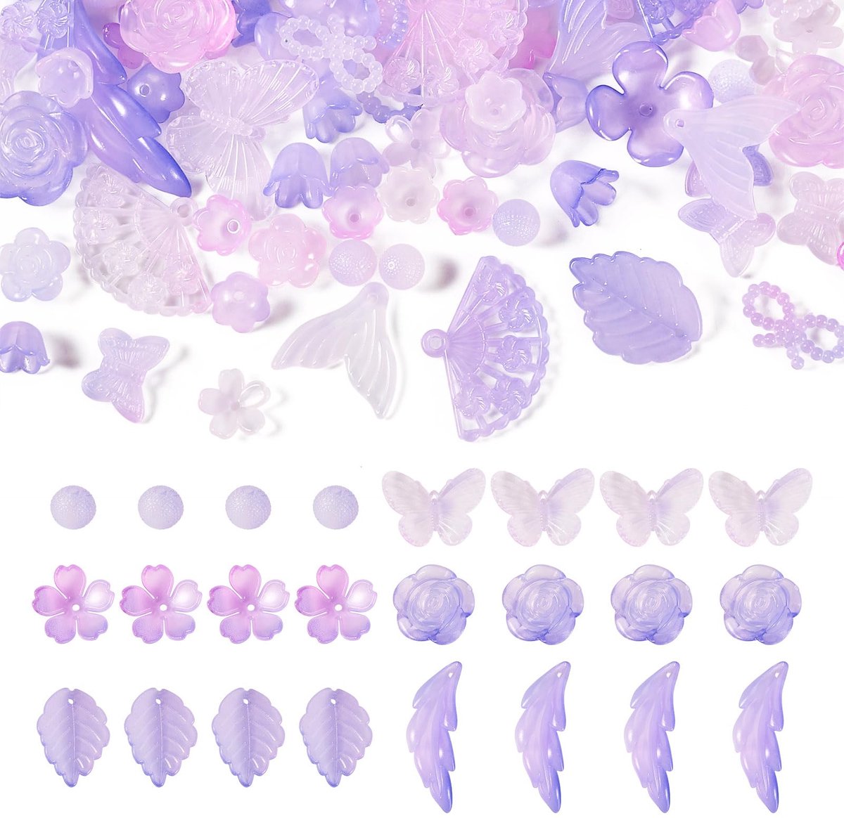 100G Paars Acryl Leuke Kralen Plastic Diverse Kralen Vlinder Bloem Blad Vorm Imitatie Jelly Acryl Kralen Voor Sieraden Maken DIY Ambachten