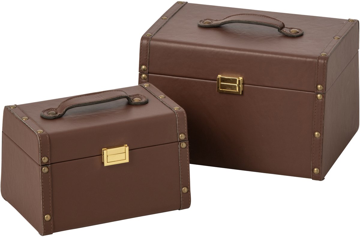 J-Line Dozen met leerlook - MDF - bruin - set van 2