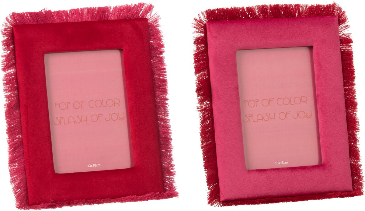J-Line Fotolijst met franjes - MDF - bordeaux/fuchsia - small - assortiment van 2