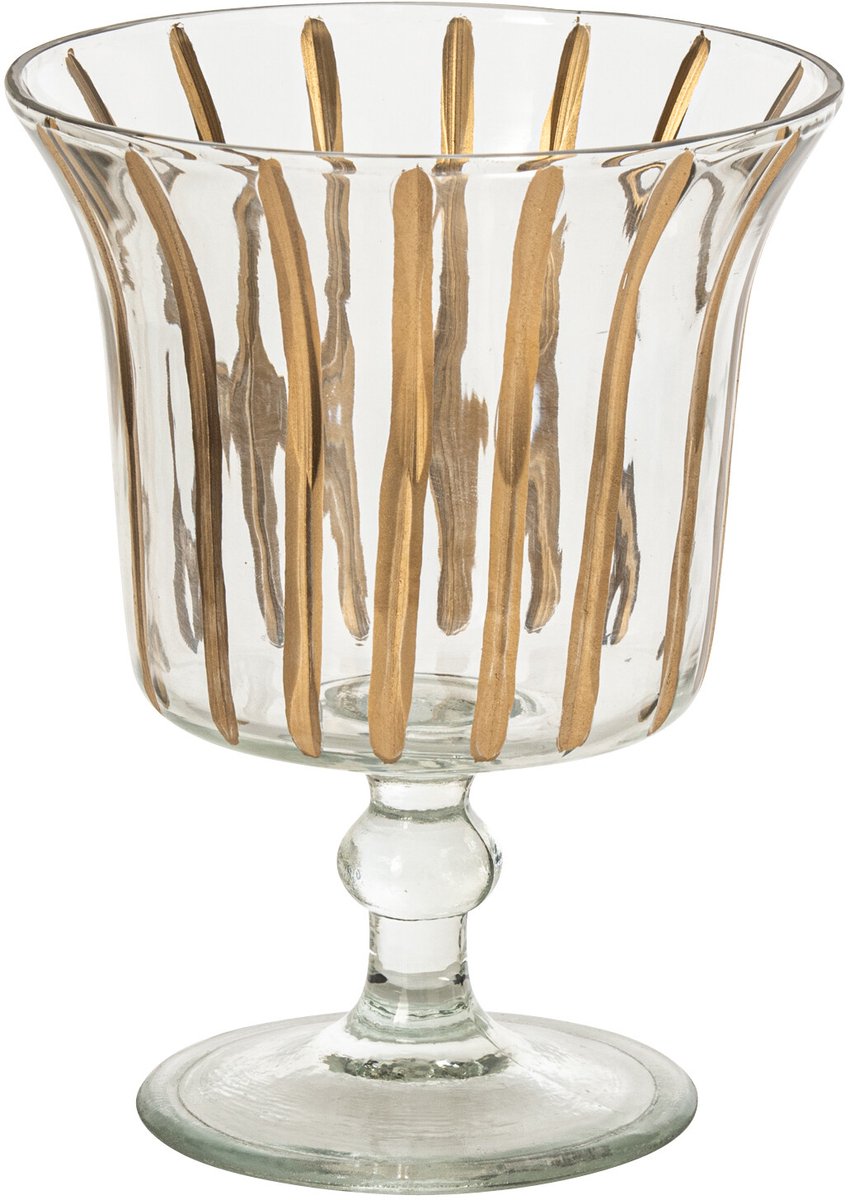 J-Line kandelaar ronde voet - glas - goud/transparant - set van 2