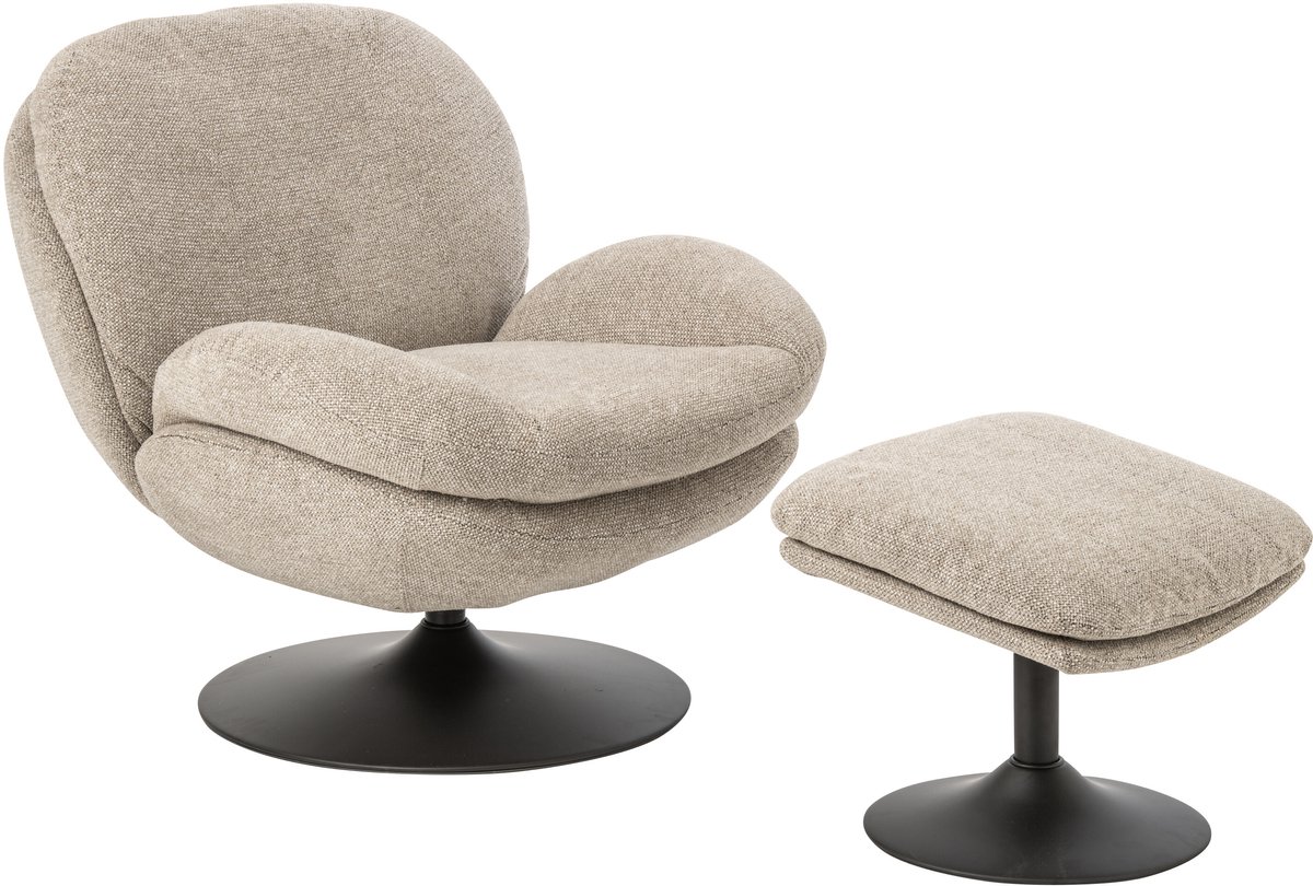J-Line Chaise longue met voetenbank - stof - beige
