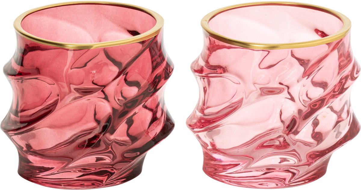 J-Line Glas met gouden rand en reliëf - glas - bordeaux/lichtroze - assortiment van 2