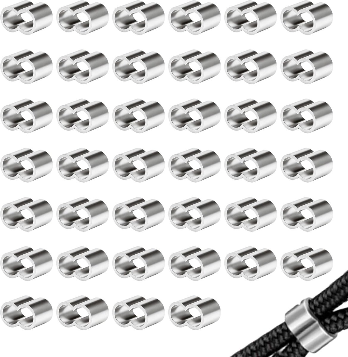 40 stuks kabelklem, 10 mm aluminium smoorklemmen met klemhulzen, expanderseile, draadseile, kabelklemmen voor rubberen touw, aanhangerdoek, expanderseiel, dekzeil, kabel