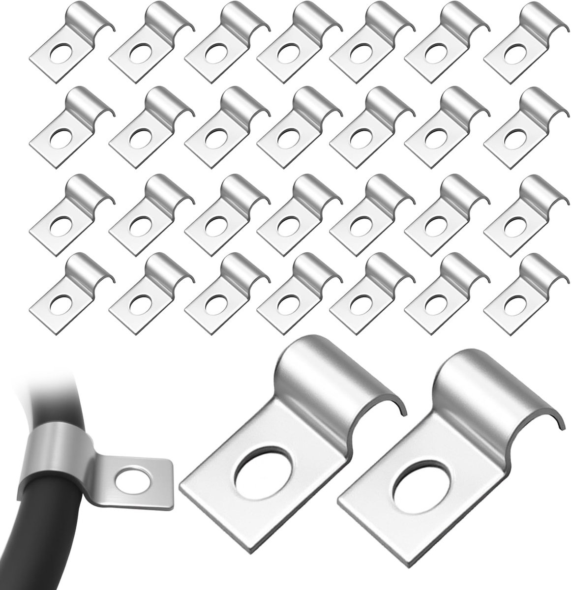 30 stuks stijve draadbevestiging aan de muur, roestvrij staal, draadbevestiging, U-klem met enkel gat, voor thuis, bevestiging van de kabel, buizen, hard gaas (5 mm, voor Ø 5-6 mm)