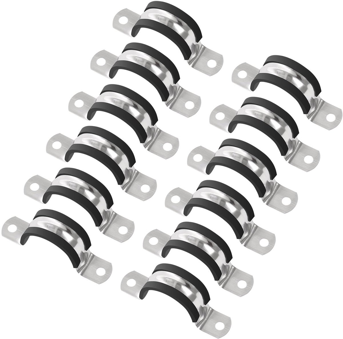 12 stuks 69 mm kabelklem, rubber gevoerde 304 roestvrijstalen U-vormige pijpbeugel, trillingsdemping slangklem buishouder voor pijp, buis, draad