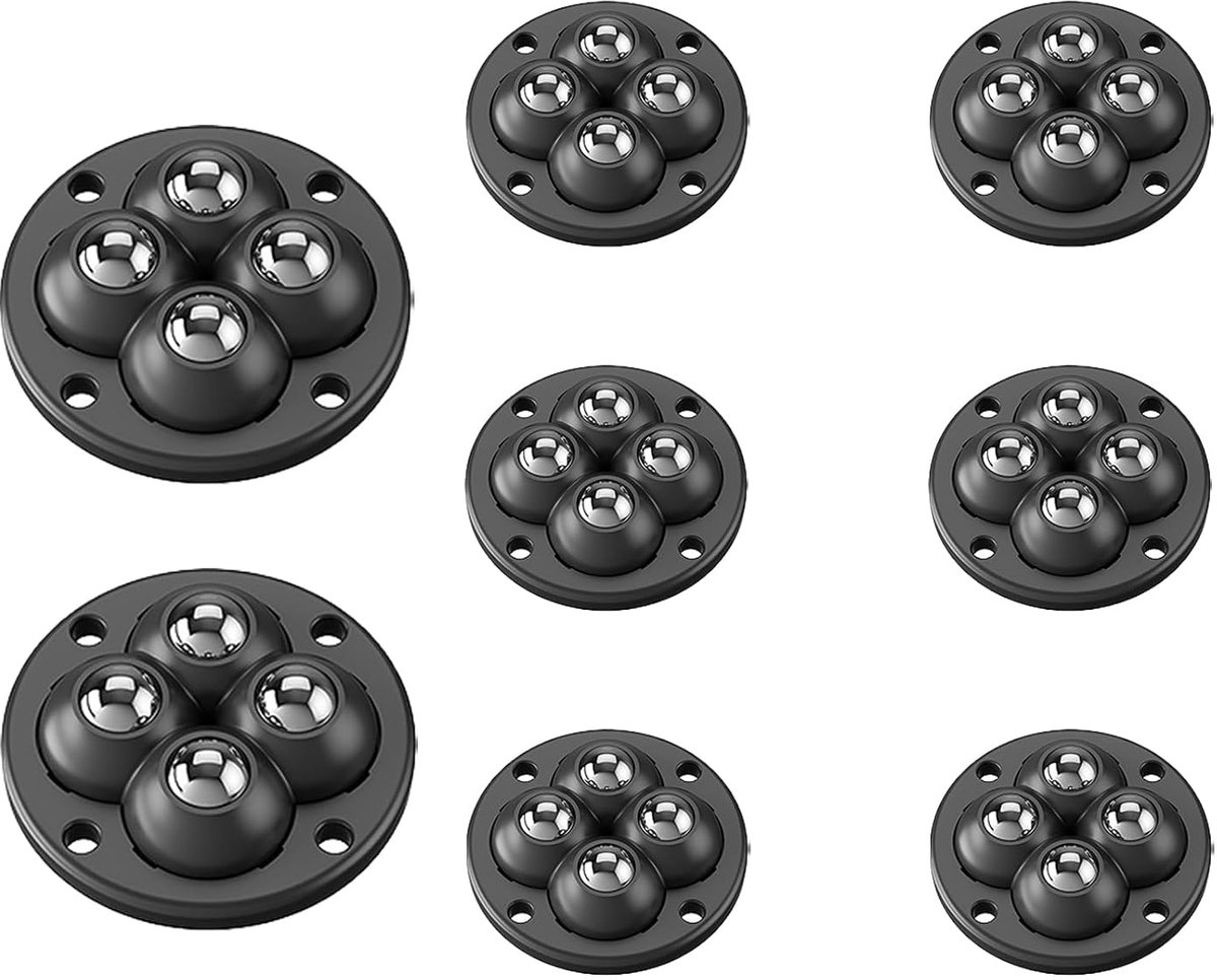 8 stuks kogelwielen, zware belasting, meubelwielen, platte set, zwart, 8 stuks (1 stuk)