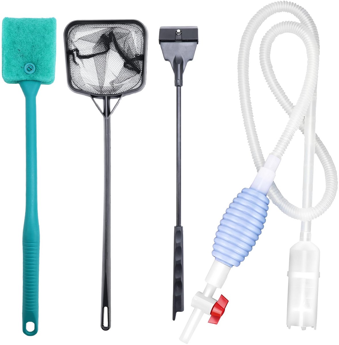 aquarium handpomp molmbel grind reinigingsset stofzuiger waterverversing, aquariumzuiger bodemreiniging accessoires bevat algenschoonmaakmiddel, vijverzuiger, schepnet klein, algenborstel