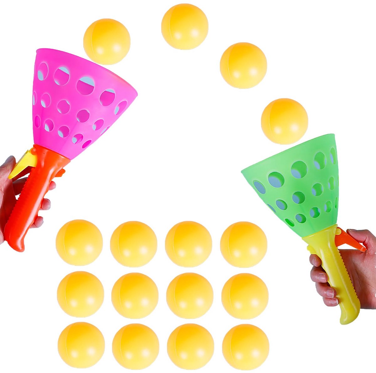 14 PCS Child Outdoor Indoor Game Activiteiten, 2 vangst Launcher -manden en 12 ballen, Race Campsite Beach Christmas Party Toys, Outdoor Fun Party Game Toy 5 6 7 8 9 12+ volwassenen