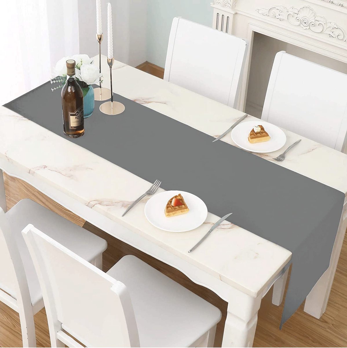 Tafelloper, tafellopers voor eettafel, 42 x 240 cm, gordijnen Elegently 250 g/m², grijze tafelloper - tafellopers voor 8 tot 10-zits, ideaal voor kerstfeestdecoratie