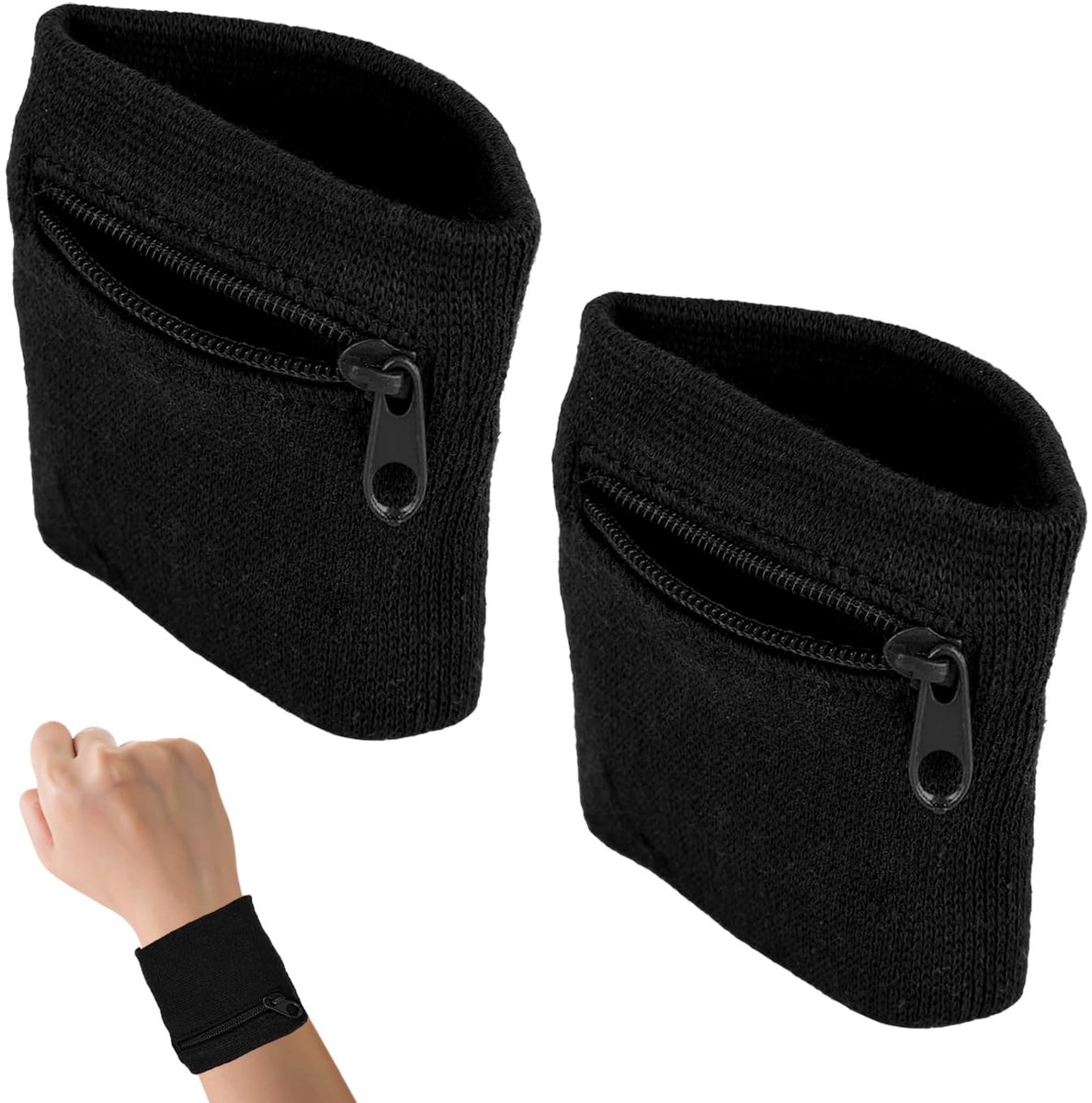 Zweetband met ritssluiting, sportpolstas, ritssluiting, polszak, katoenen zweetband, arm, portemonnee, gym, hardlopen, fietsen, voetbal, basketbal