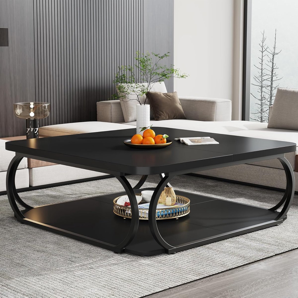 Tribesigns Salontafel - Salontafel Vierkant - Woonkamer Bijzettafel - 100 x100 x 50 cm - Zwart - Salon tafel