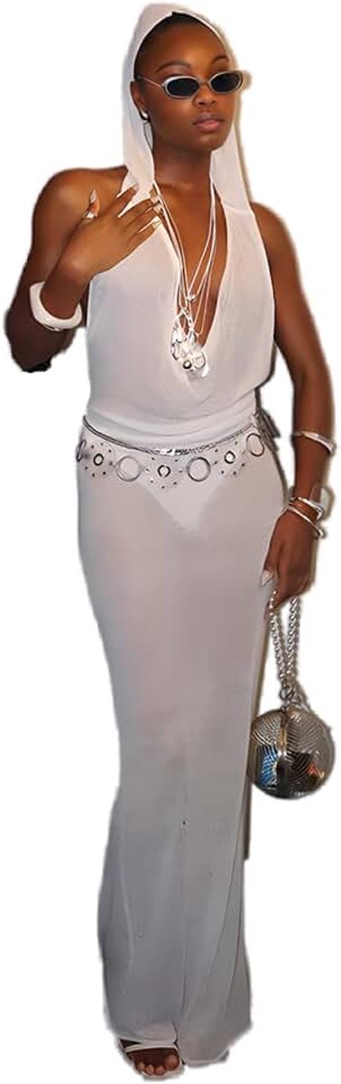 Sexy cover-ups voor badpak met ronde hals bikini coverups maxi-jurk met capuchon