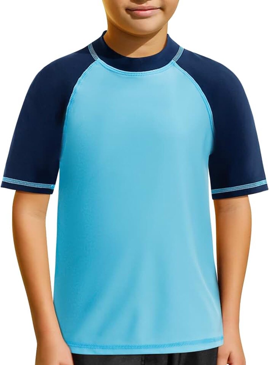 UV-shirt voor kinderen, uv-bescherming, UPF50+, korte mouwen, zwembad, zee, kinderen, sneldrogend, 4-14 jaar