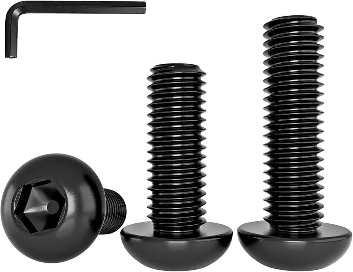 20 Stuks Zwart Rondkop Inbusbouten M4x35mm Roestvrij Staal | RVS A2 V2A 304,Volledige Schroefdraad met Inbussleutel voor Machines,Meubels,Reparaties