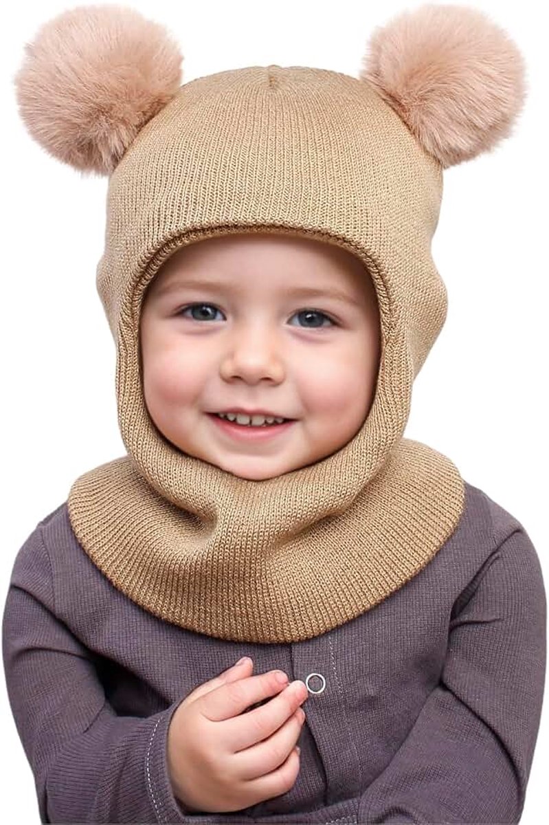 Winter bivakmuts voor baby's en kinderen van 1 tot 6 jaar, winddichte thermische multifunctionele sjaal voor meisjes jongens peuters, gebreide gezichtsmasker hoeden met fleece gevoerd