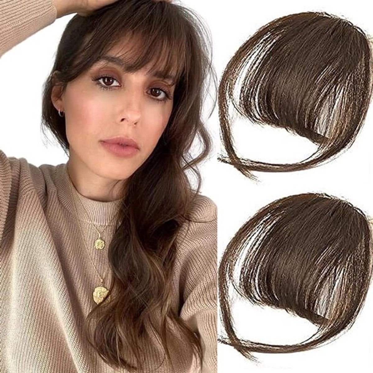 Clip in pony haarstukjes, haarverlenging met tempels, synthetische haarclip, gebogen pony haarclips voor vrouwen, haaraccessoires.