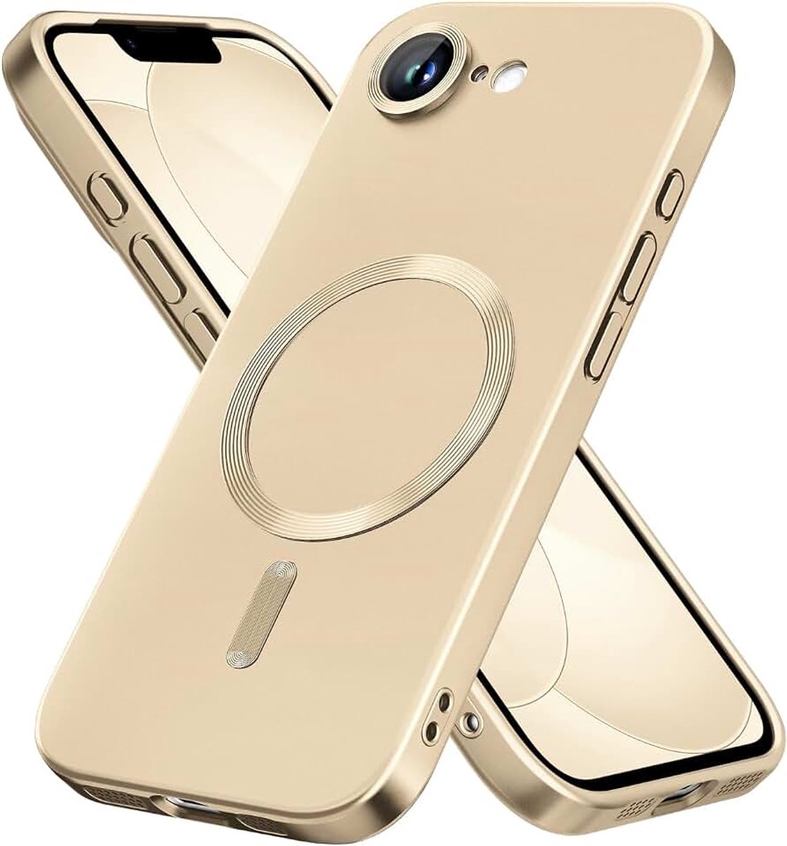 Beschermhoes voor iPhone 16e/iPhone 17e, compatibel met MagSafe, geïntegreerde lensbescherming, dun en zacht, schokbestendig, met metallic glans(Goud)