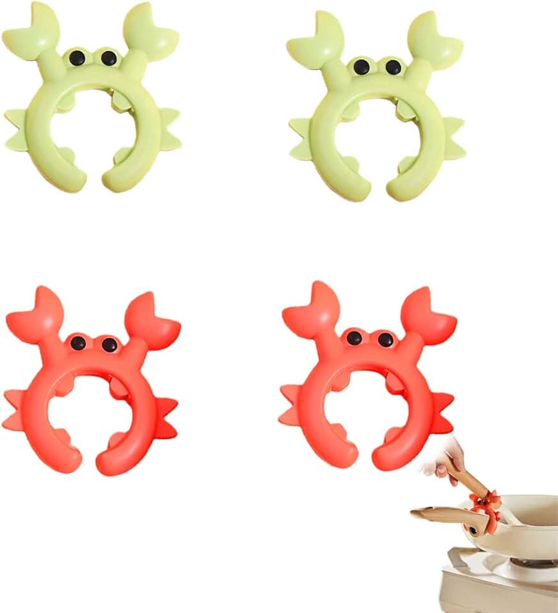 Kooklepelhouder siliconen krab 4 stuks kooklepelhouders anti-slip pannendeksellifter lepelhouder set hittebestendig compact voor koken bakken nette keuken