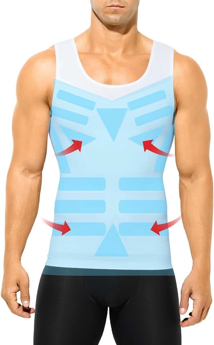 Kevin Shapewear Compressieshirt Heren, Tanktop, Buikweg Onderhemd Heren, Compressieondergoed, Buikweg, Bodyshaper, Mouwloos Compressieshirt, Onderhemd voor Mannen