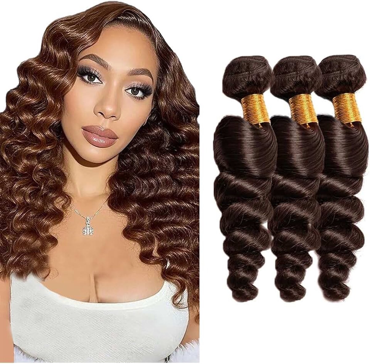 Deep Wave Human Hair Bundles 3 Extension 50g/Per Machine Double Wefts Unprocessed Remy Weave Chocolate Brown Color for Woman 28 30 32 Inch