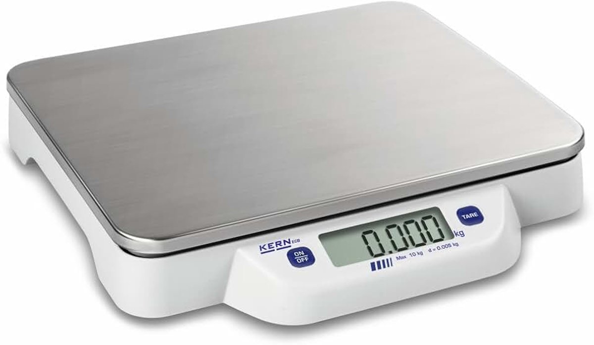 [kern ECB 10K-3N] plat, mobiel, ongecompliceerd, roestvrijstalen weegplaat, weegbereik [Max]: 10 kg, leesbaarheid [d]: 5 g