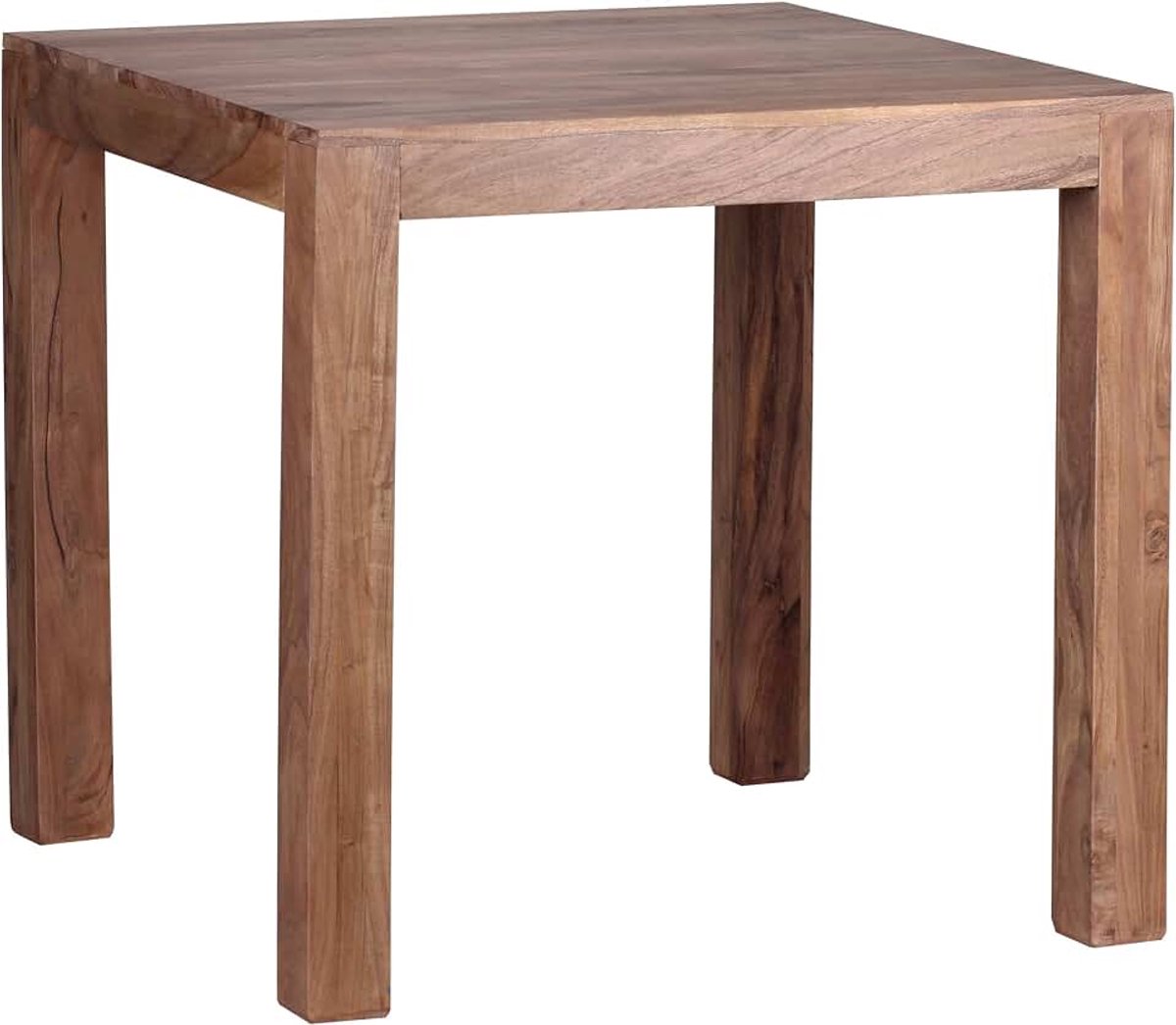 Eettafel 80x80 cm Massief Acaciahout Vierkant | kleine eetkamertafel voor 4 personen met 4 stabiele poten, keukentafel van echt hout, handgemaakt uniek exemplaar