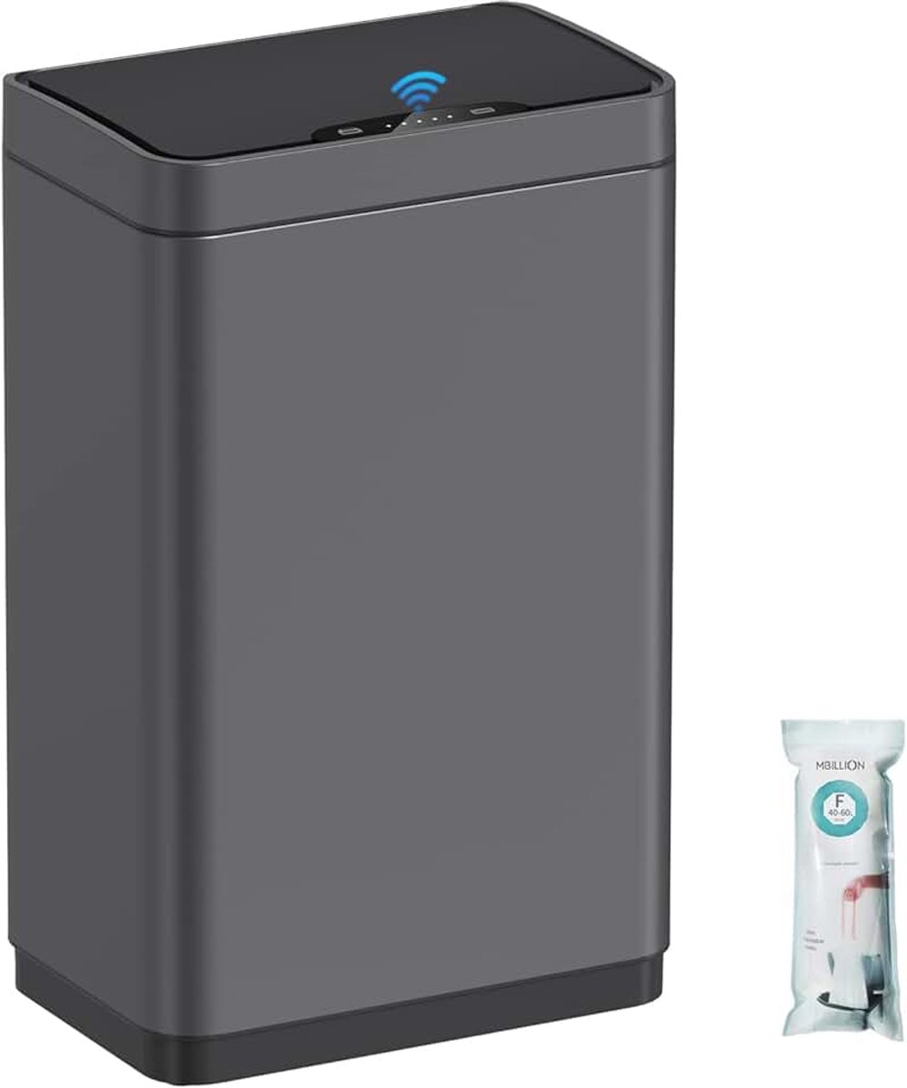Automatische vuilnisemmer, 50 l, contactloze sensor, roestvrij staal, intelligente vuilnisemmer met deksel voor keuken, slaapkamer, thuiskantoor (grijs)
