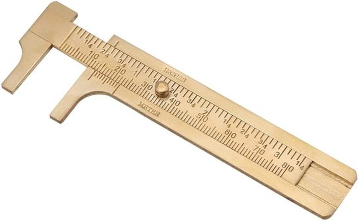 Caliper Mini - Retro Design - Meetgereedschap - Dubbele Schaal - 80 mm - Messing - Lichtgewicht - Meetlat