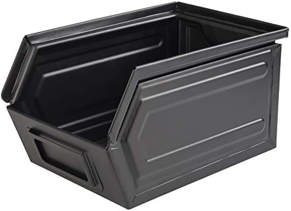 Snackbox "Industrial" - Zwarte metalen doos met etikettenvak, B x D x H: 15,5 x 23,5 x 13 cm, Fast Food Box, vaatwasmachinebestendig, stapelbaar