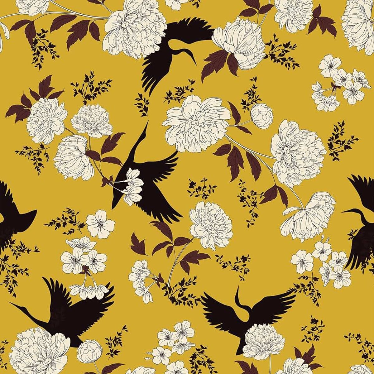 Behang Zelfklevend Kraanvogel Behang Patroon 44,5 cm x 300 cm Contact Papier voor Slaapkamer Badkamer Botanische Muurschildering Kunst Deco Muurpapier Verwijderbaar Kasten