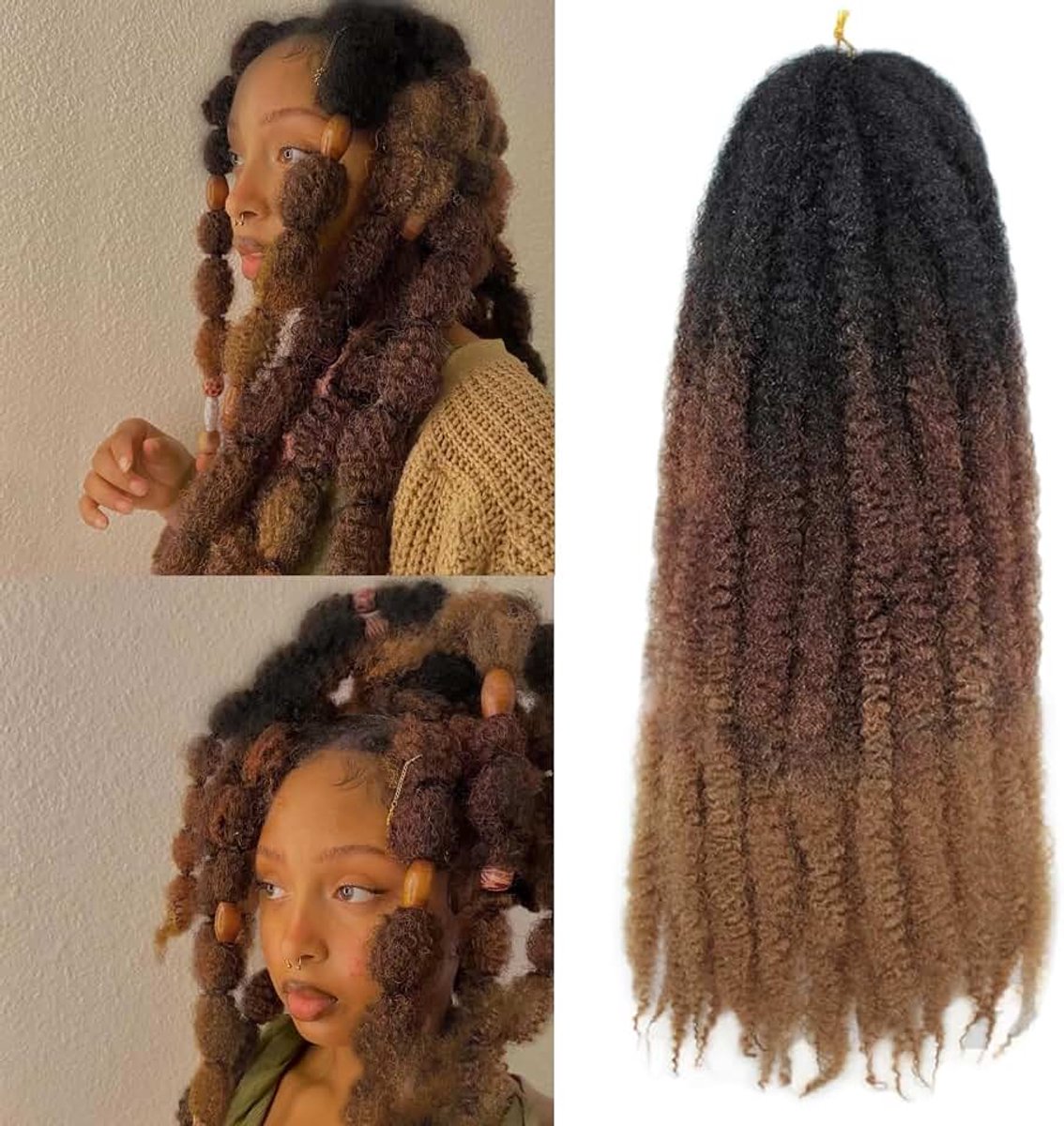 Twist gevlochten ­haar, afro-twist, kinky curly, Cuban twist-haar, Senegalese twist met haak, synthetische Marley-vlechten, 1B/30/27#, 30 cm, 3 stuks
