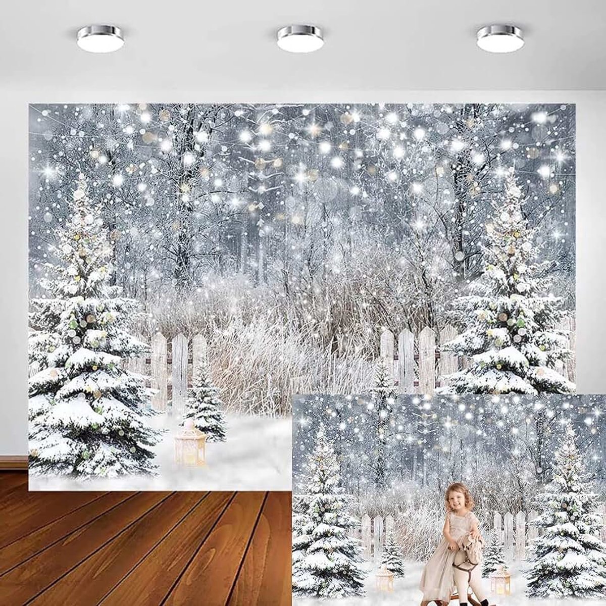 Winter Kerst Achtergrond Xmas Vakantie Party Banner Pine Tree Glitter Besneeuwde Bos Achtergrond Portret Studio Booth Photobooth Rekwisieten (7ft x 5ft)
