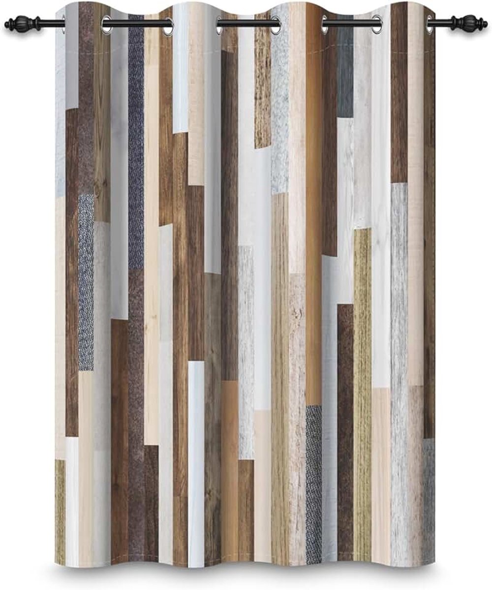 135 x 175 cm verduisteringsgordijn van houten plank, vintage, bruin, verticale strepen, rustiek, warmte-isolatie, ruimteverdeler, oogjesgordijnen voor ramen, woonkamer, slaapkamer, 1 enkel