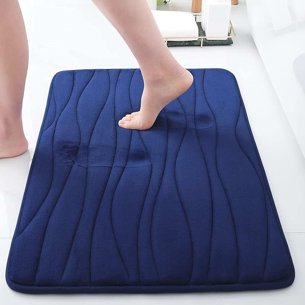 Traagschuim badkamertapijt, zachte badmat, antislip, absorberend, wasbaar, marineblauw, 40 x 60 cm
