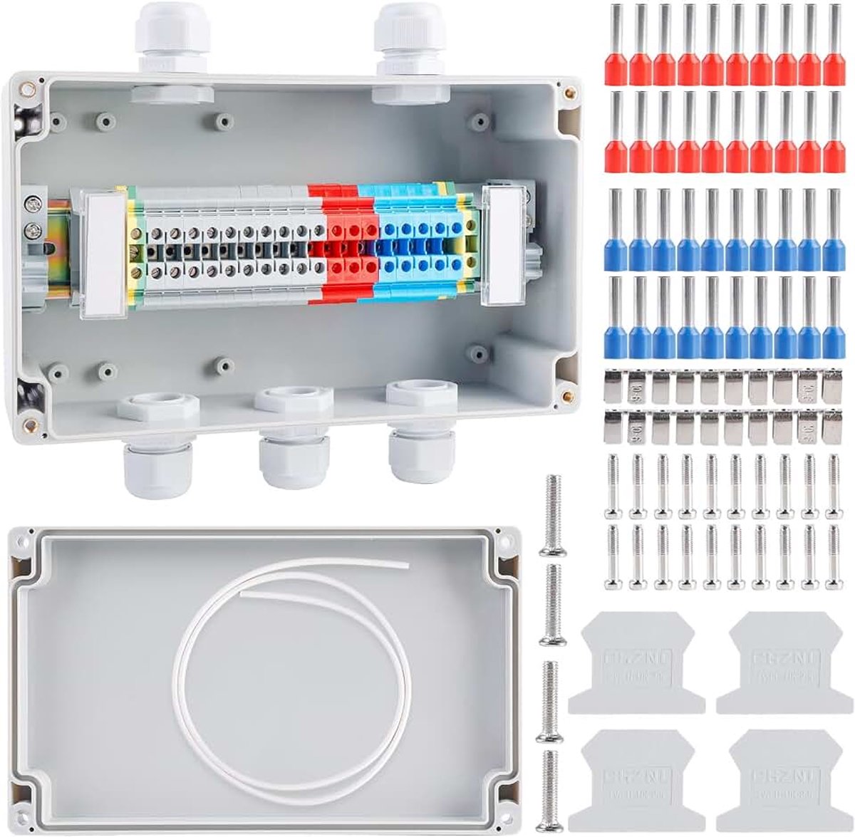 Aansluitdoos IP68 - Verdeeldoos 2-in-3 Met Klemblok, DIN-Rail en Klemlijstkit - Opbouw voor Kabelaansluiting