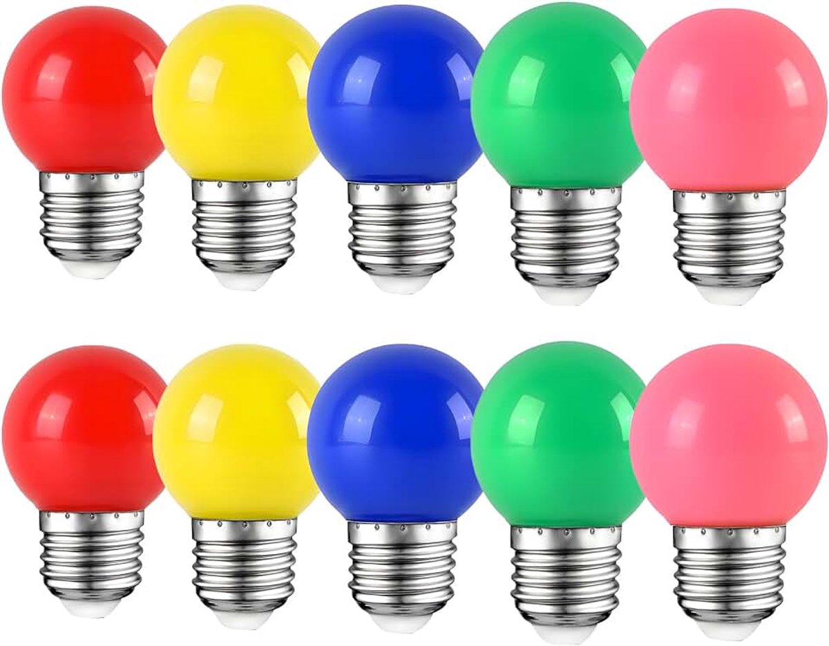 10Pack gekleurde lampen 2W E27 G45 verlichtingslampen, LED gekleurde golfbal lamp, gemengde kleuren rood geel groen blauw roze