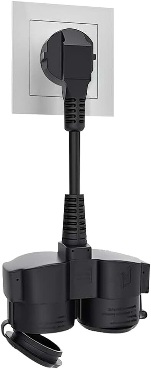 Dubbelstekker voor stopcontact, verlengkabel kort met 2-voudige Schuko stopcontacten, stopcontact met aarding IP44 waterdicht, 1,5mm², tot 250V/16A, dubbele stekker buiten voor huis, kantoor