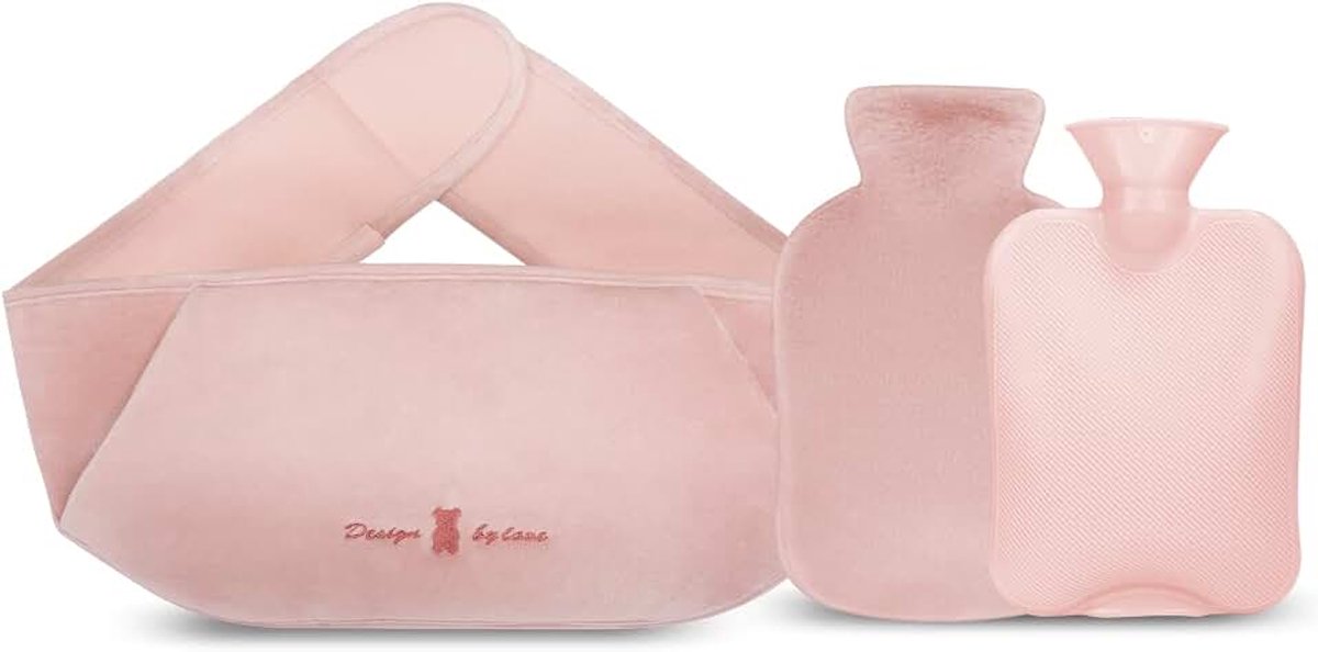 3-in-1 warmwaterkruik van rubber, zachte tailleafdekking en pluche deksel, handwarmer voor nek, schouders, rug, benen, warme taille (roze, 1,2 l)